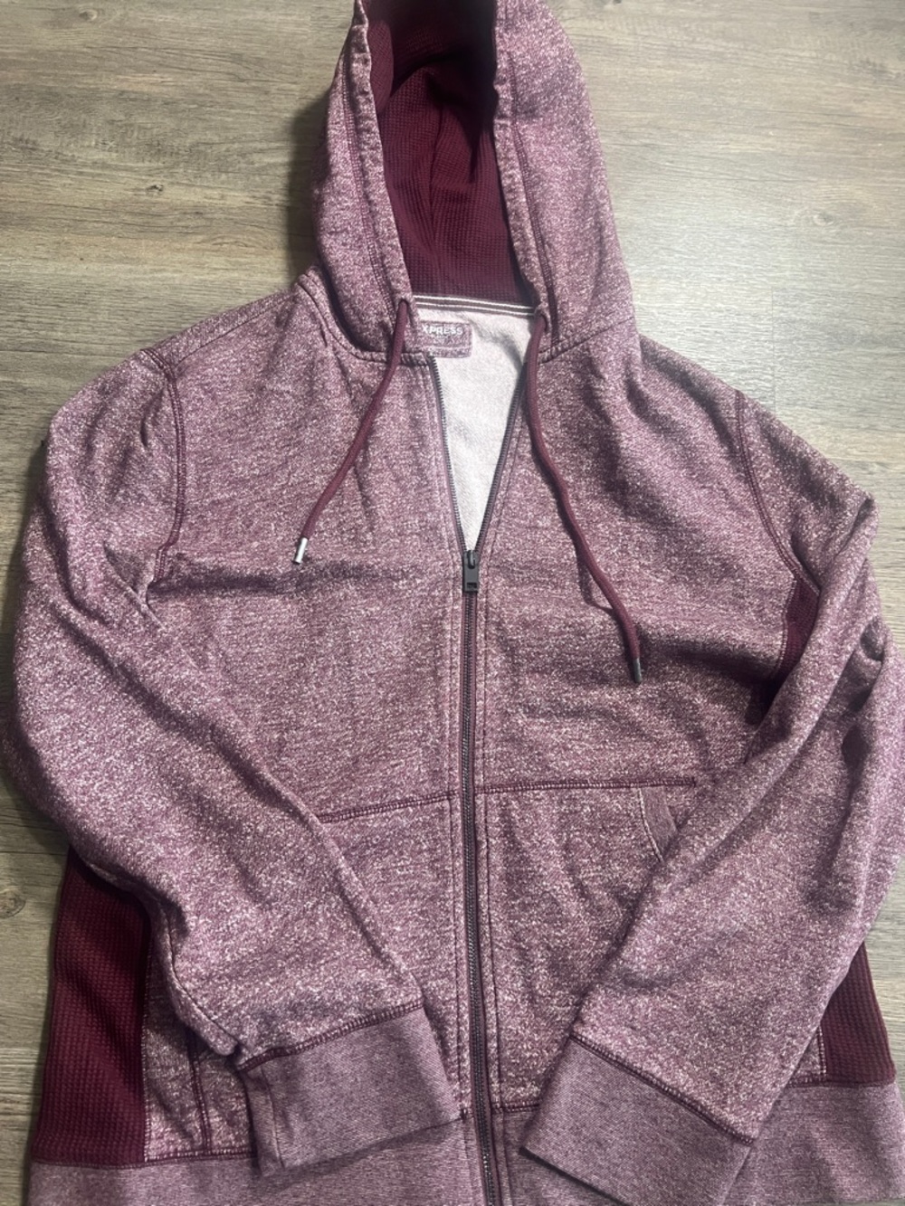Express Men's Maroon Zip-Up Hoodie Sweater